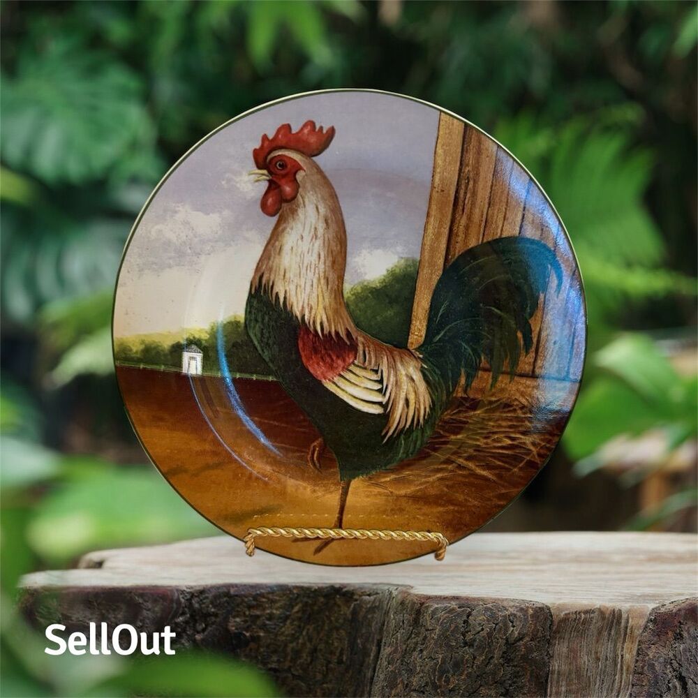 Sakura David Carter Brown Rooster Salad/Dessert Plates Set of 4 - Picture 3 of 4